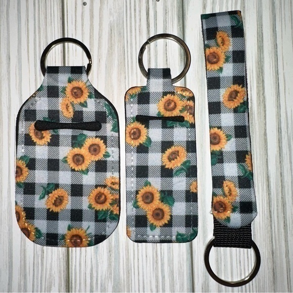 Hand Crafted Accessories - Farm life sunflower plaid lanyard/ chapstick & sanitizer holder set